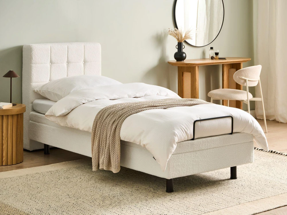 Beliani Reguliuojama lova DUKE 80 x 200 cm, boucle audinys, balta
