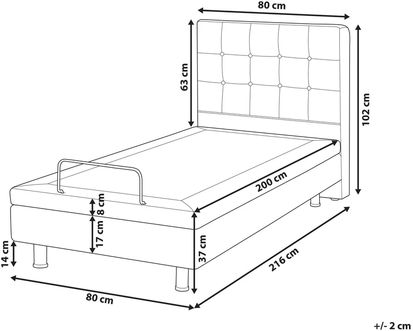 Beliani Reguliuojama lova DUKE 80 x 200 cm šviesiai smėlio spalvos