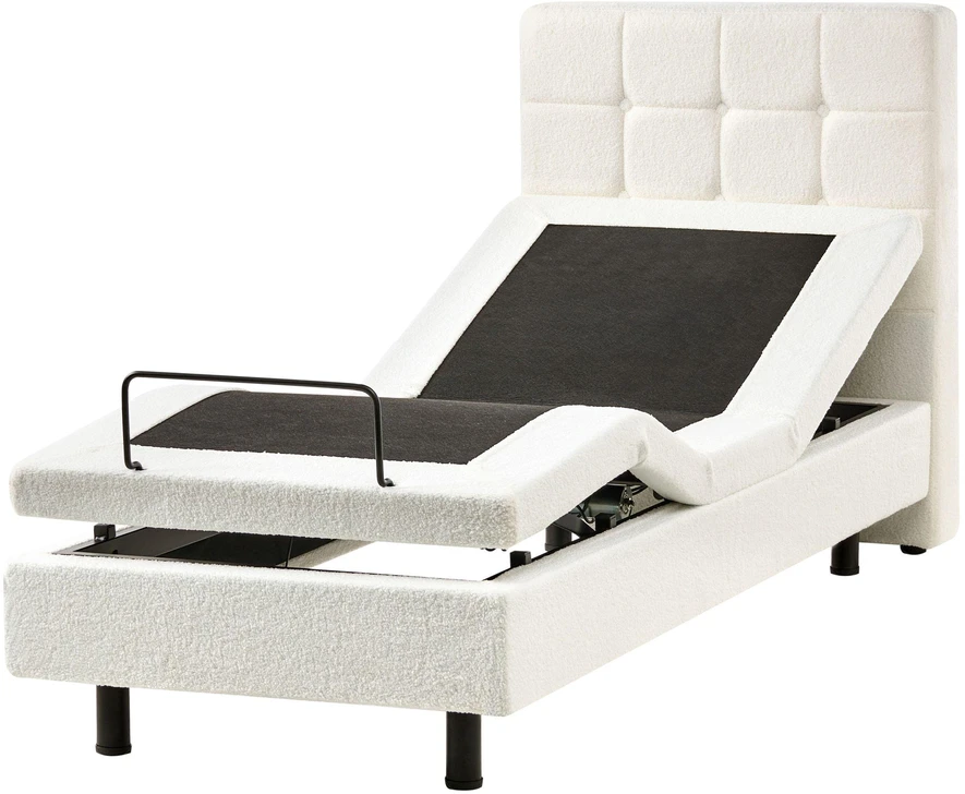 Beliani Reguliuojama lova DUKE 80 x 200 cm, boucle audinys, balta