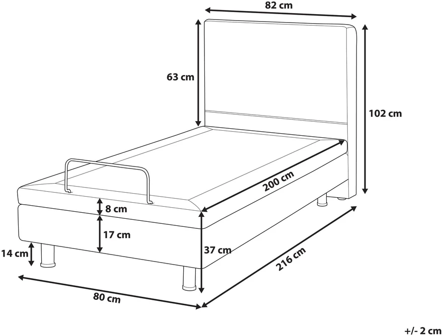 Beliani Reguliuojama lova VICEROY 80 x 200 cm šviesiai pilka