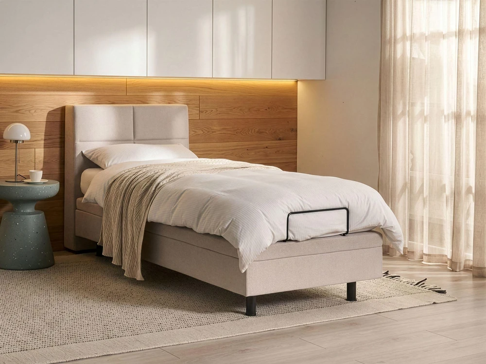 Beliani Reguliuojama lova VICEROY 90 x 200 cm šviesiai smėlio spalvos