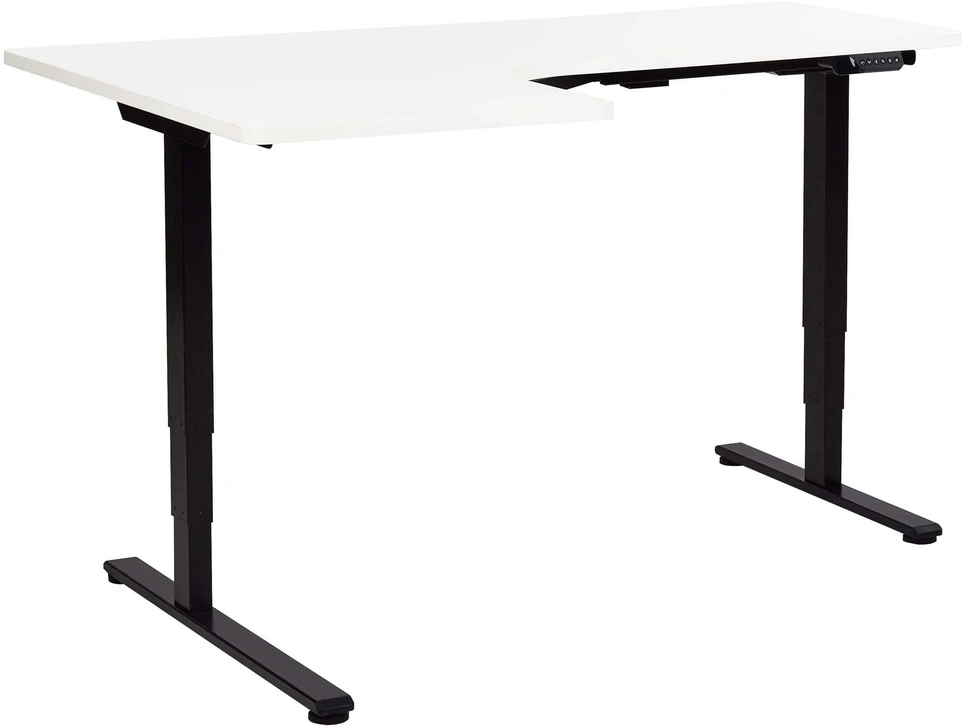 Beliani Reguliuojamo aukščio kampinis rašomasis stalas DESTINES baltas/juodas 160 cm 109 cm kairinis