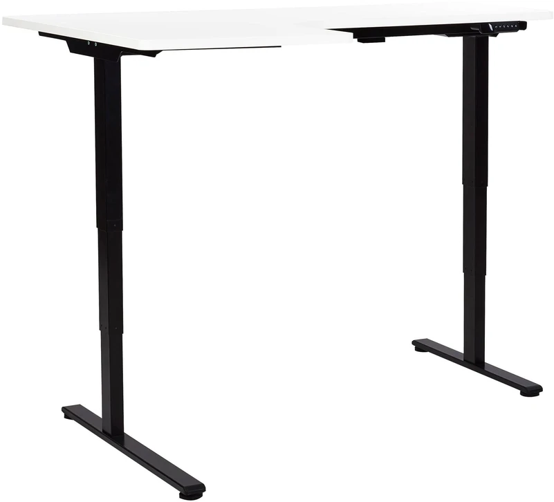 Beliani Reguliuojamo aukščio kampinis rašomasis stalas DESTINES baltas/juodas 160 cm 109 cm kairinis