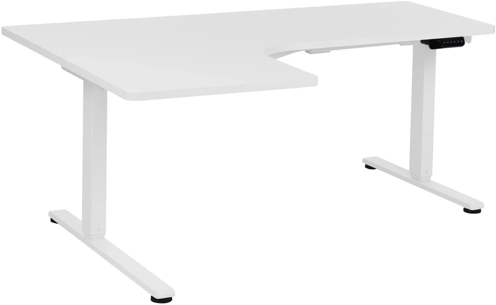 Beliani Reguliuojamo aukščio kampinis stalas DESTINES Baltas 160 cm 109 cm kairinis