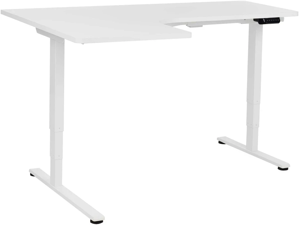 Beliani Reguliuojamo aukščio kampinis stalas DESTINES Baltas 160 cm 109 cm kairinis