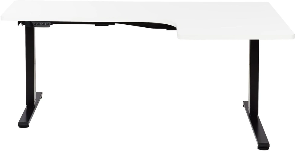 Beliani Reguliuojamo aukščio kampinis stalas DESTINES Baltas/juodas 160 cm 109 cm dešininis