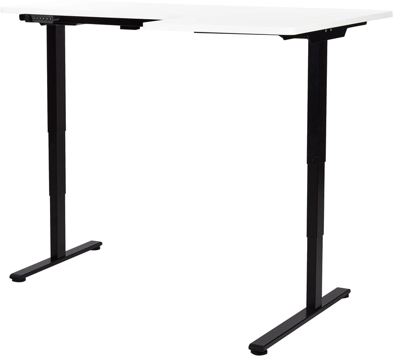 Beliani Reguliuojamo aukščio kampinis stalas DESTINES Baltas/juodas 160 cm 109 cm dešininis
