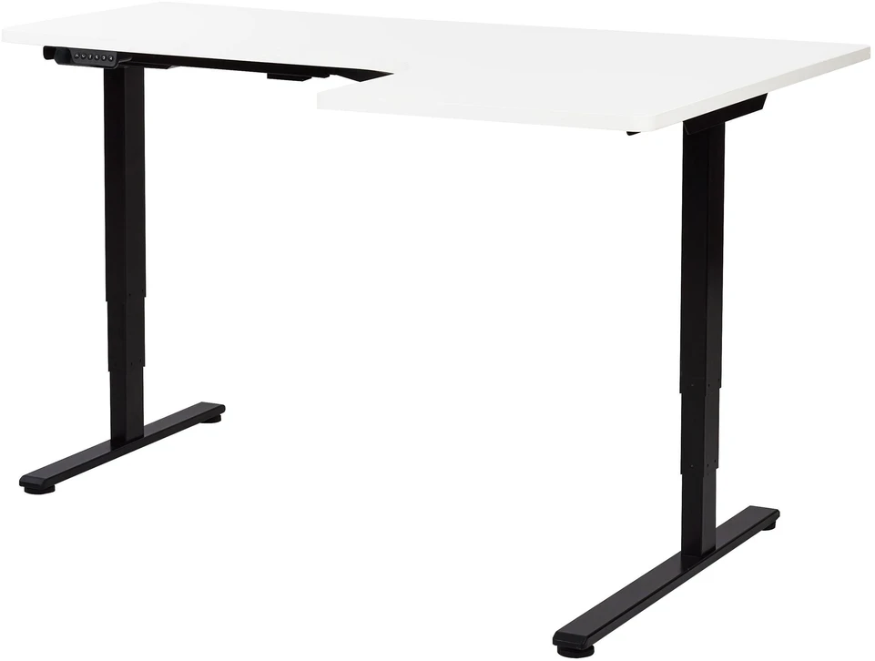 Beliani Reguliuojamo aukščio kampinis stalas DESTINES Baltas/juodas 160 cm 109 cm dešininis