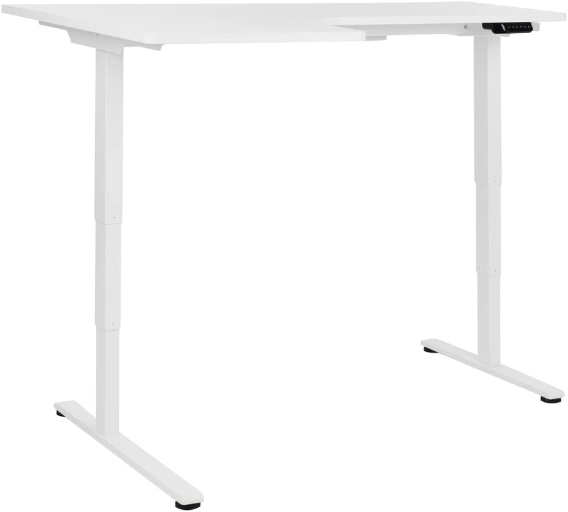 Beliani Reguliuojamo aukščio kampinis stalas DESTINES Baltas 160 cm 109 cm kairinis