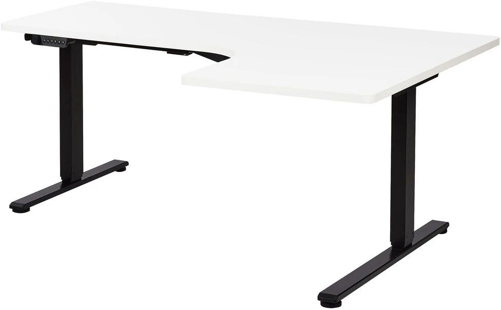 Beliani Reguliuojamo aukščio kampinis stalas DESTINES Baltas/juodas 160 cm 109 cm dešininis