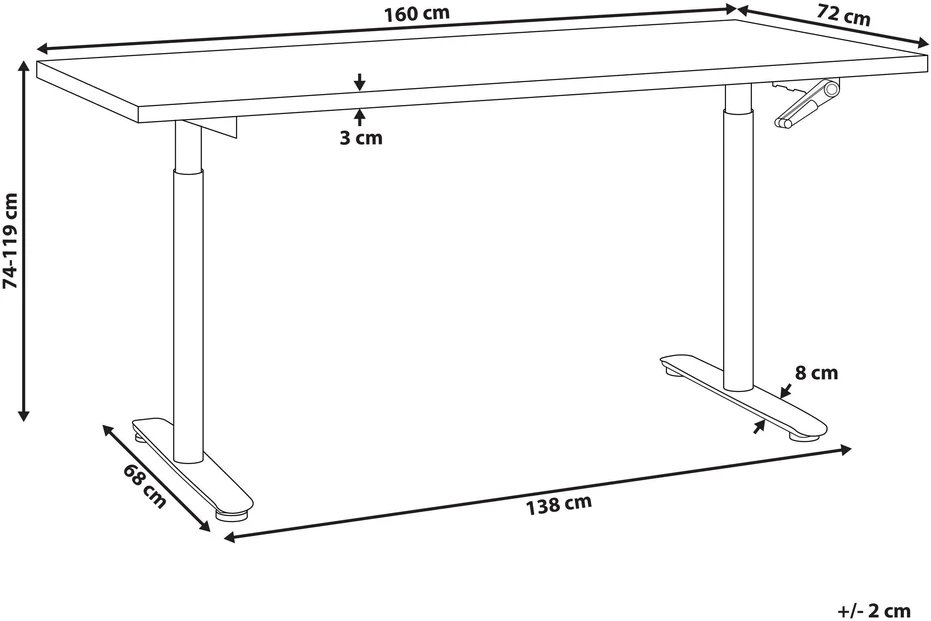 Beliani Reguliuojamo aukščio rašomasis stalas DESTINAS rudas/baltas 160 cm 72 cm