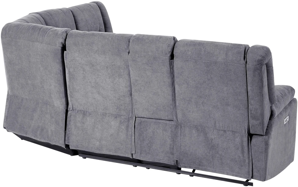 Beliani ROKKE kampinė sofa su elektrine relaksacijos funkcija 5 asmenims, USB jungtimi, tamsiai pilka, kairinė