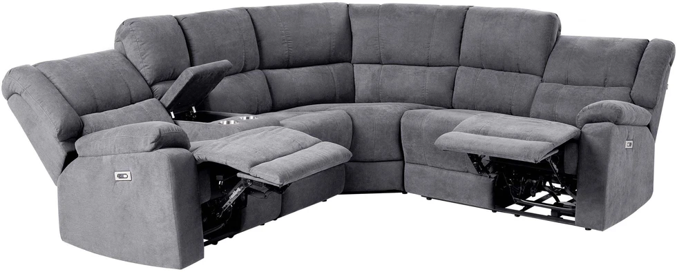 Beliani ROKKE kampinė sofa su elektrine relaksacijos funkcija 5 asmenims, USB jungtimi, tamsiai pilka, kairinė