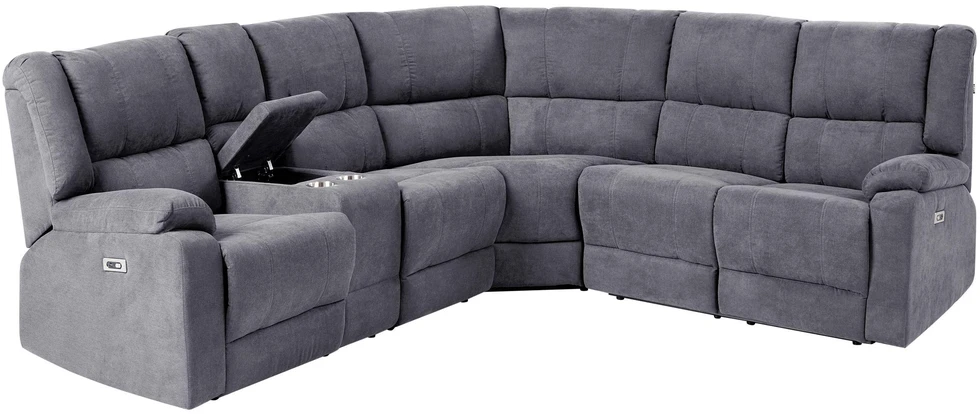 Beliani ROKKE kampinė sofa su elektrine relaksacijos funkcija 5 asmenims, USB jungtimi, tamsiai pilka, kairinė
