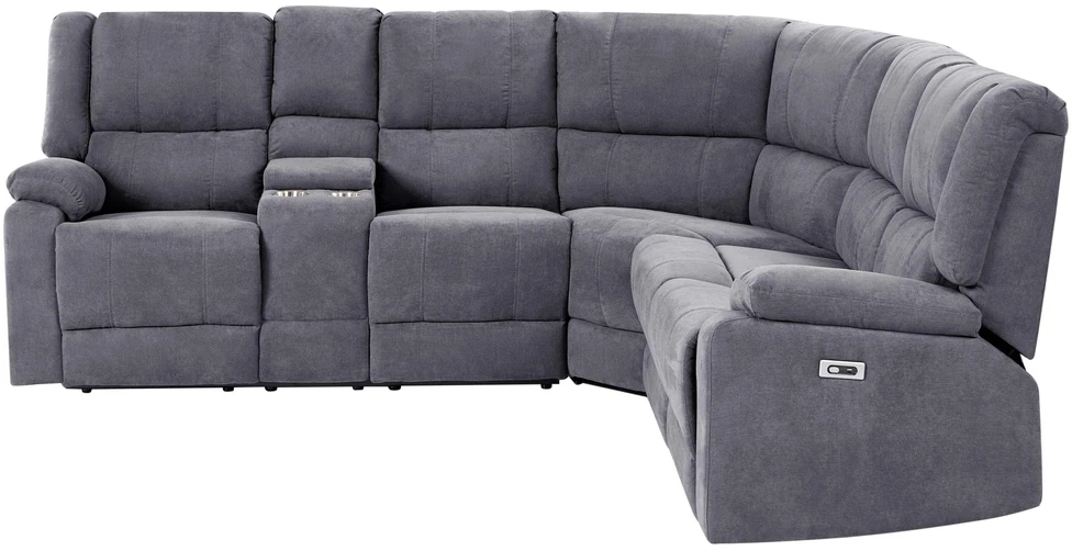 Beliani ROKKE kampinė sofa su elektrine relaksacijos funkcija 5 asmenims, USB jungtimi, tamsiai pilka, kairinė
