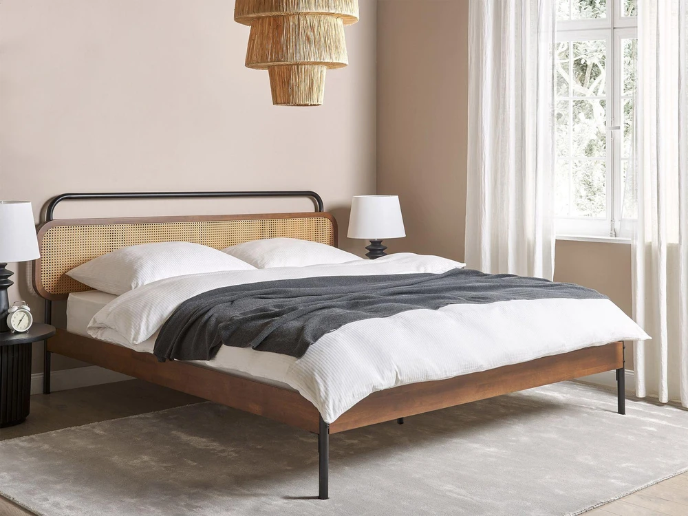 Beliani Rotango lova BOUSSICOURT 180 x 200 cm tamsiai ruda