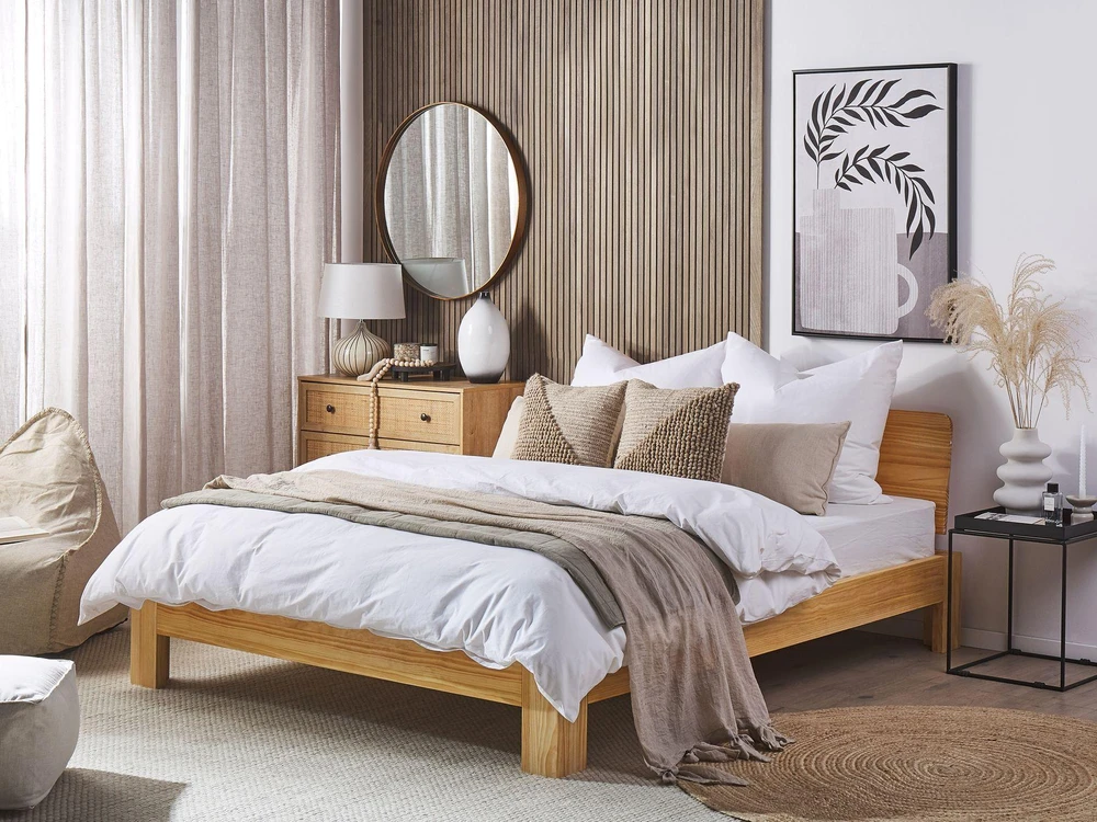 Beliani ROYAN lova iš pušies medienos, 160 x 200 cm, šviesiai ruda