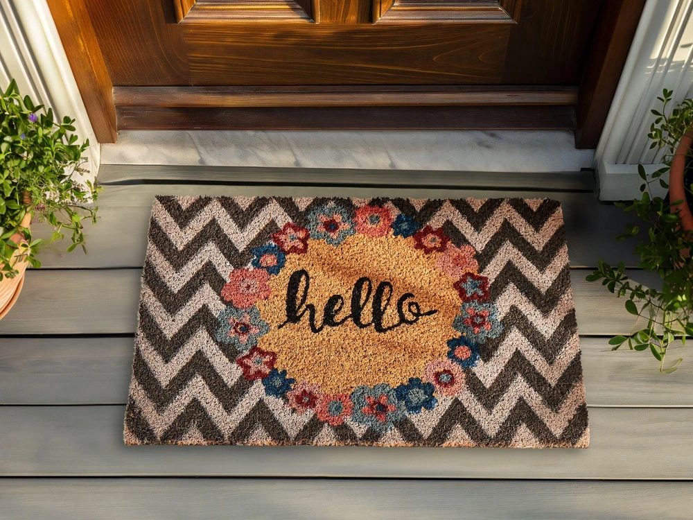 Beliani Sėdimas kilimėlis TAHAN spalvotas 40 x 60 cm užrašas kokoso pluoštas