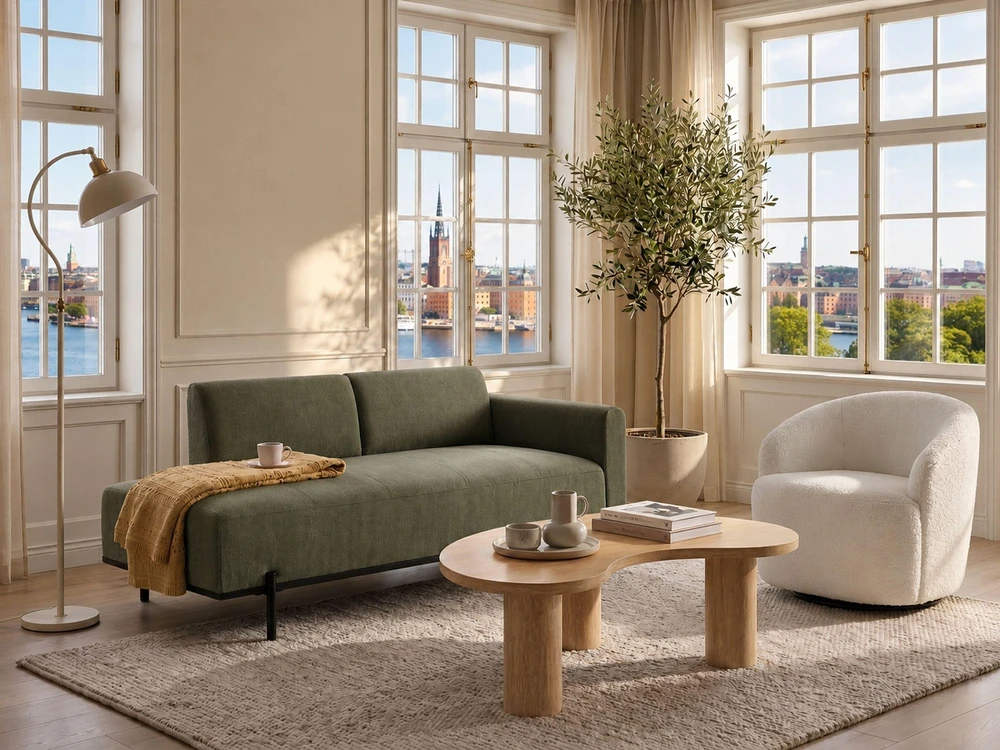 Sofa Beliani Šezlongas SAVASSE, sintetinis linas, žalia