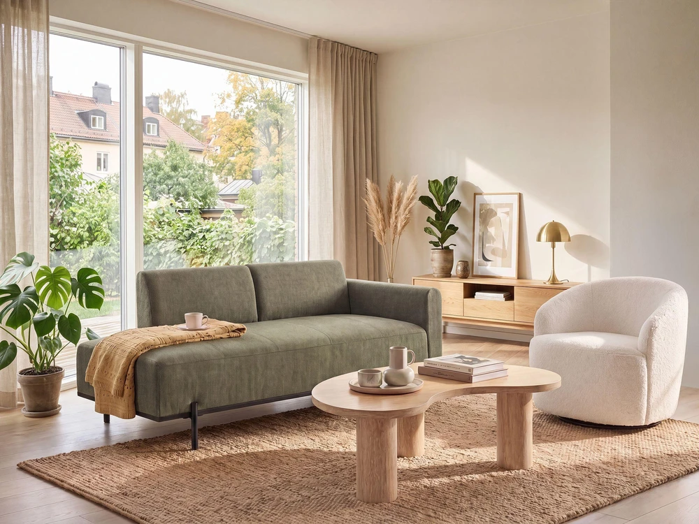 Sofa Beliani Šezlongas SAVASSE, sintetinis linas, žalia