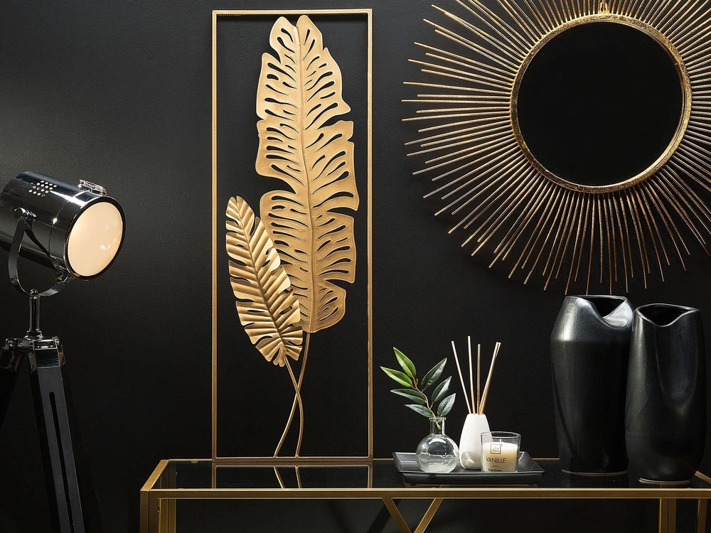 Beliani Sieninė dekoracija Liść PALLADIUM metalinė 90 cm auksinė
