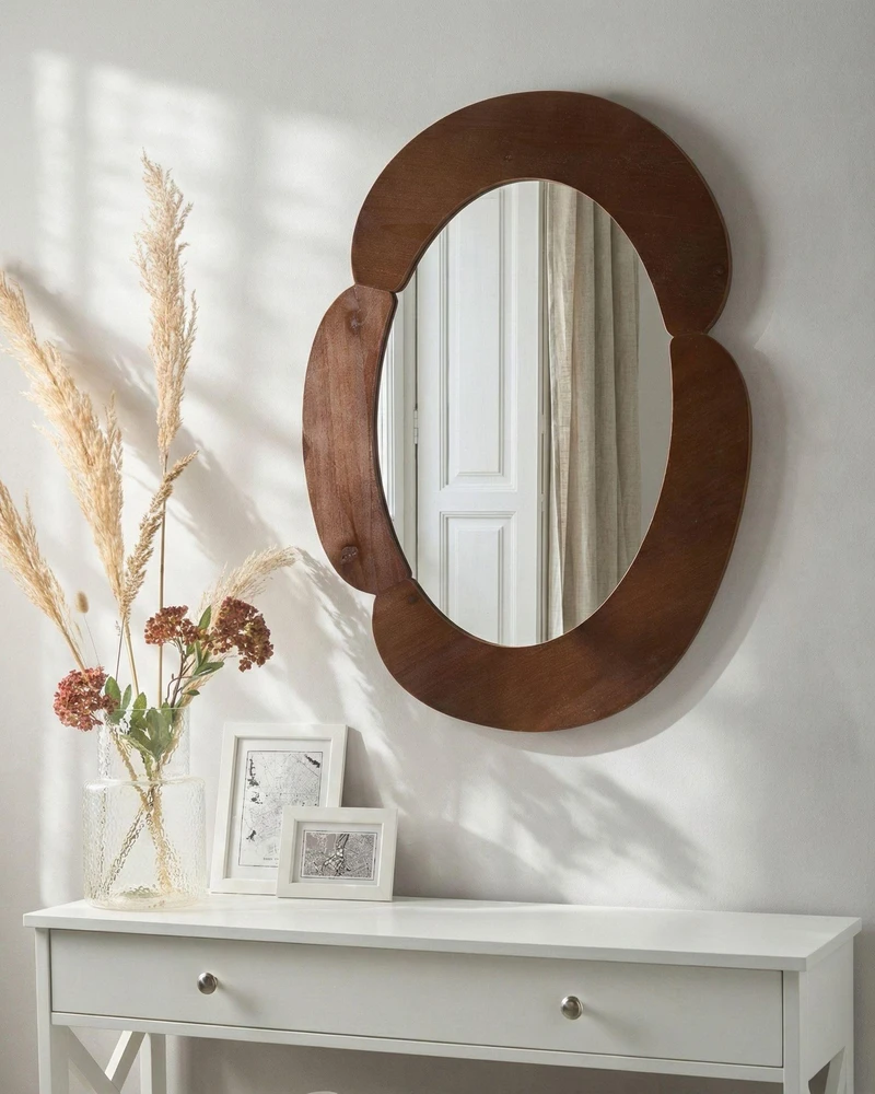 Beliani Sieninis veidrodis ALVENA 60 cm 80 cm tamsiai rudas