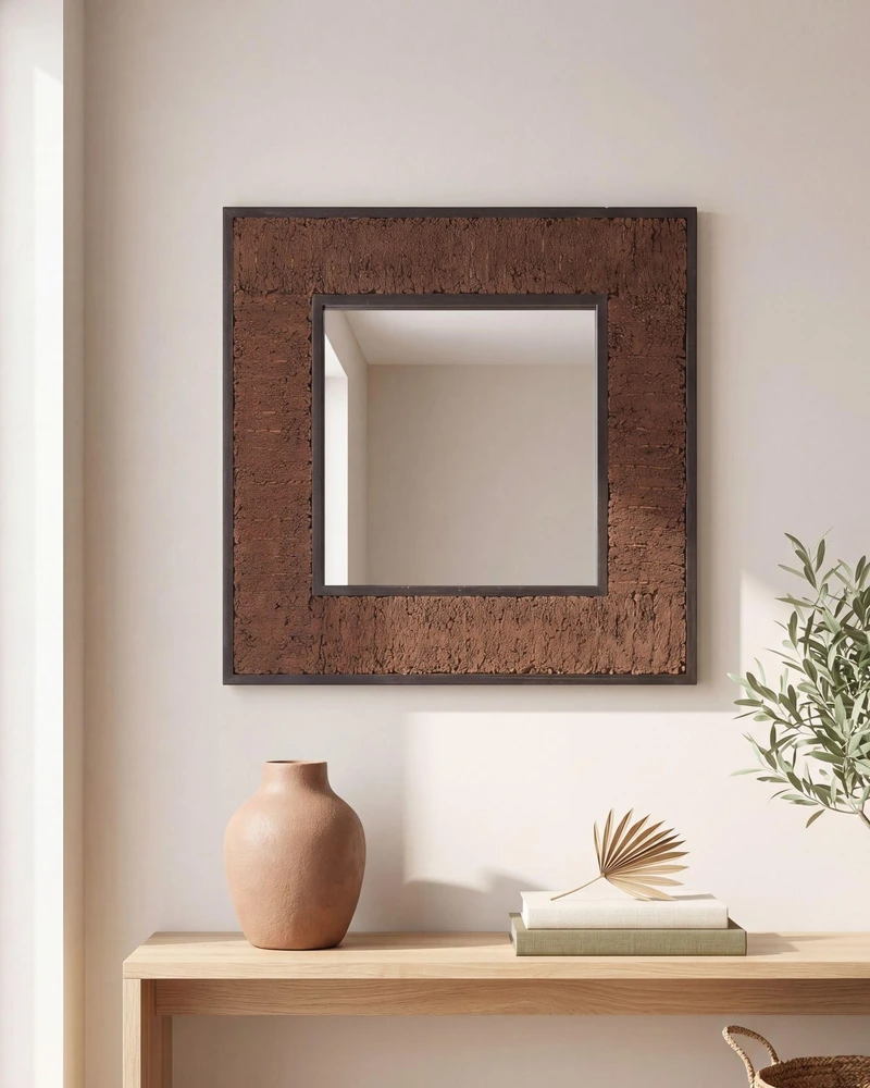 Beliani Sieninis veidrodis BOISE 60 cm x 60 cm tamsiai rudas tikmedžio masyvas
