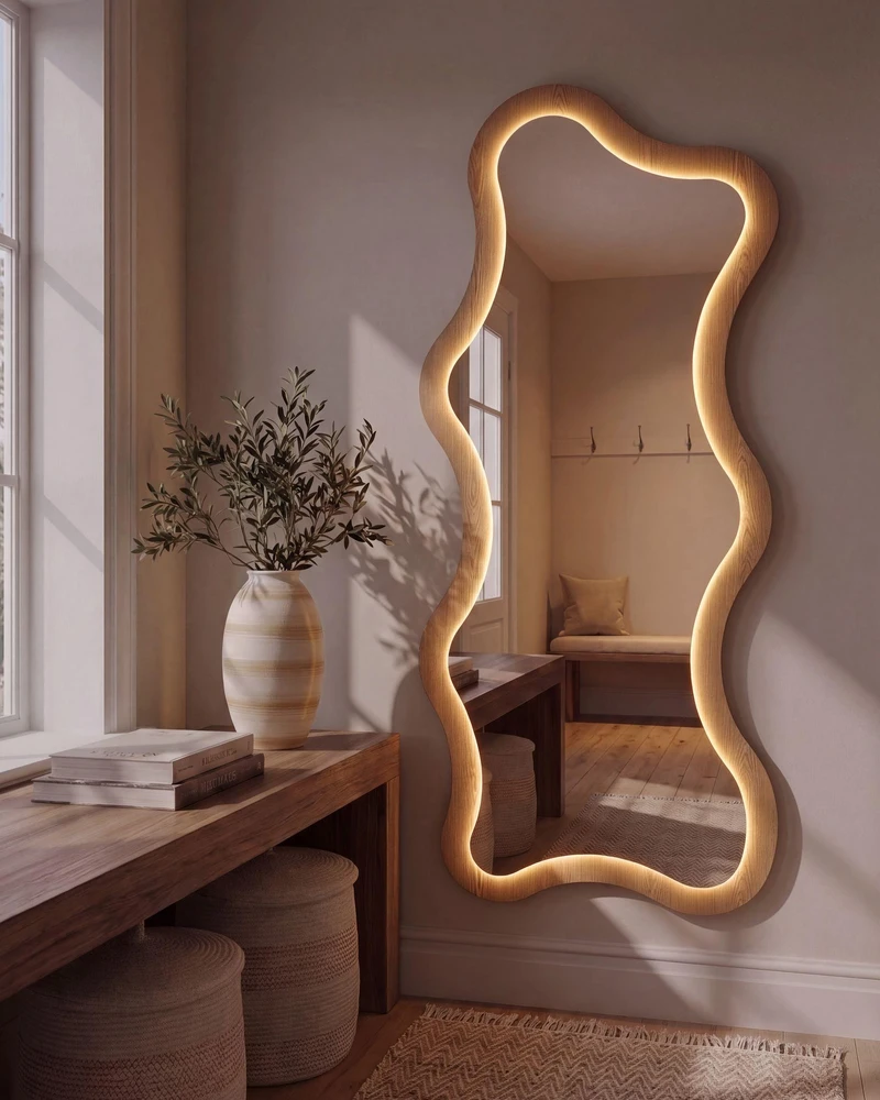 Beliani Sieninis veidrodis COMBRE 61 × 170 cm, šviesiai rudas, su LED