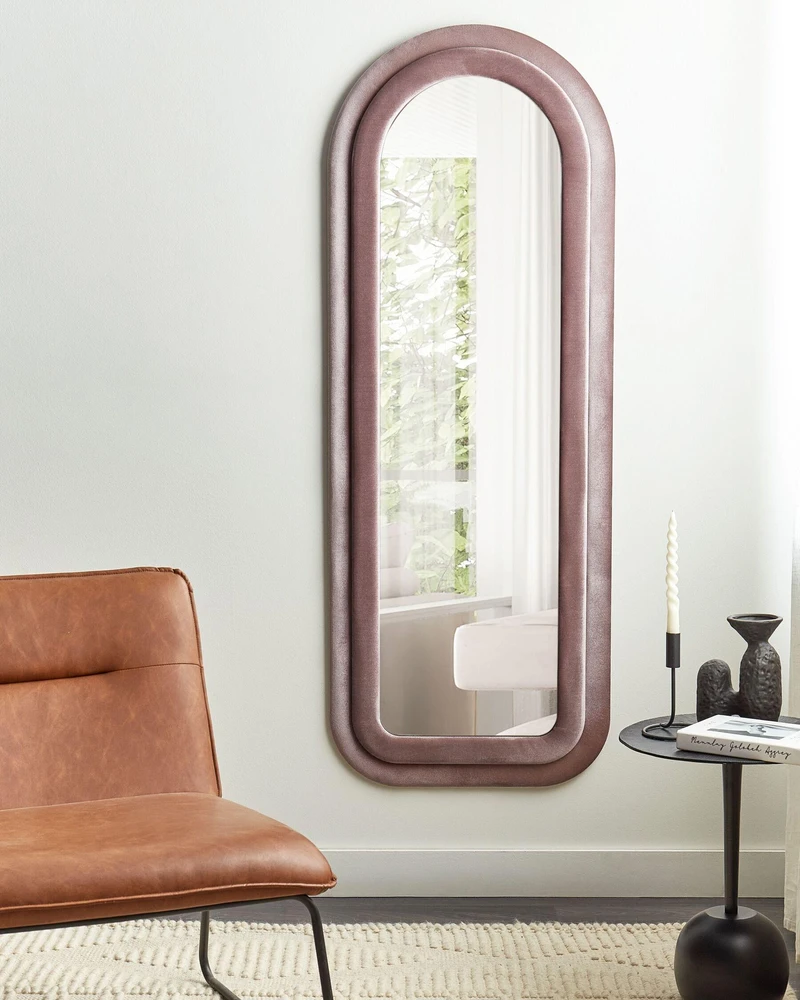 Beliani Sieninis veidrodis CULAN 60 cm x 160 cm, veliūras, rožinis
