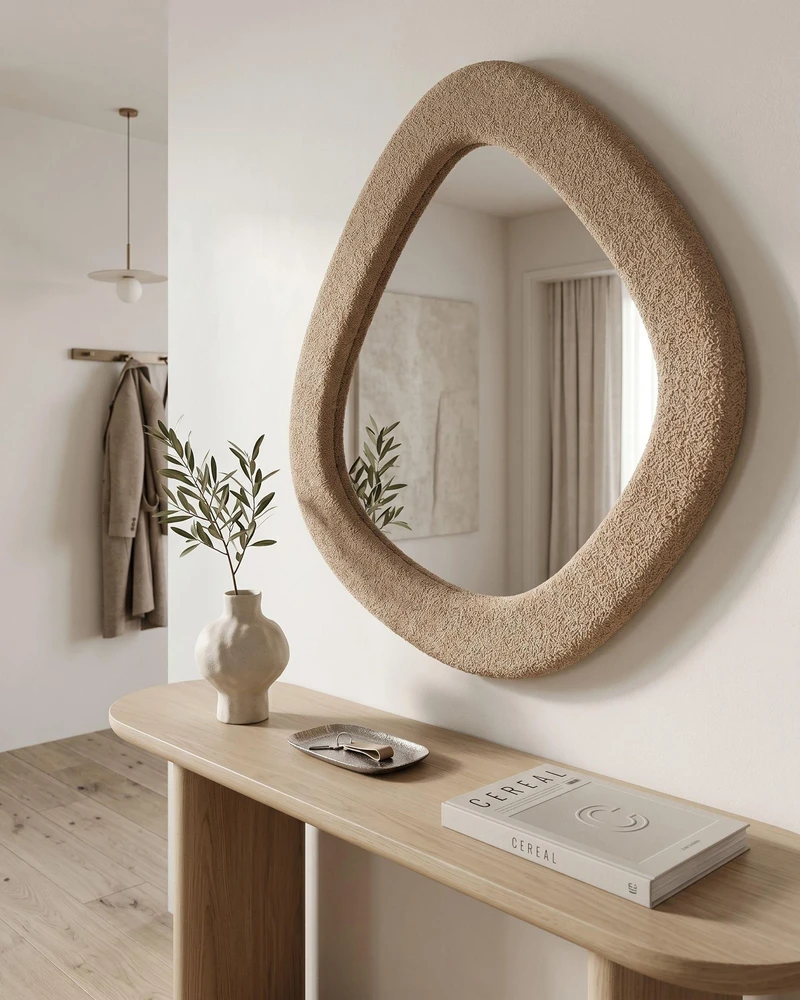Beliani Sieninis veidrodis EPIRY 79 cm 80 cm Boucle šviesiai rudas