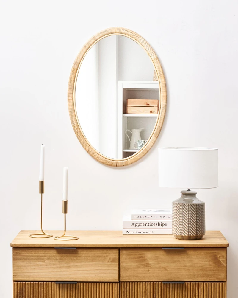 Beliani Sieninis veidrodis FOISSY 50 cm 70 cm natūralaus rotango