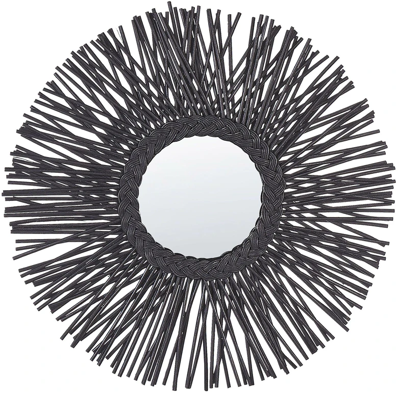Beliani Round Rattan Wall Mirror Sun 60 cm Juoda KLASĖ