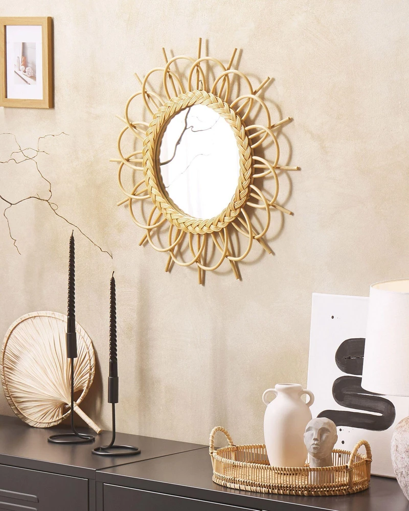 Beliani Sieninis veidrodis TELAKIA 60 cm Rattan natūralus