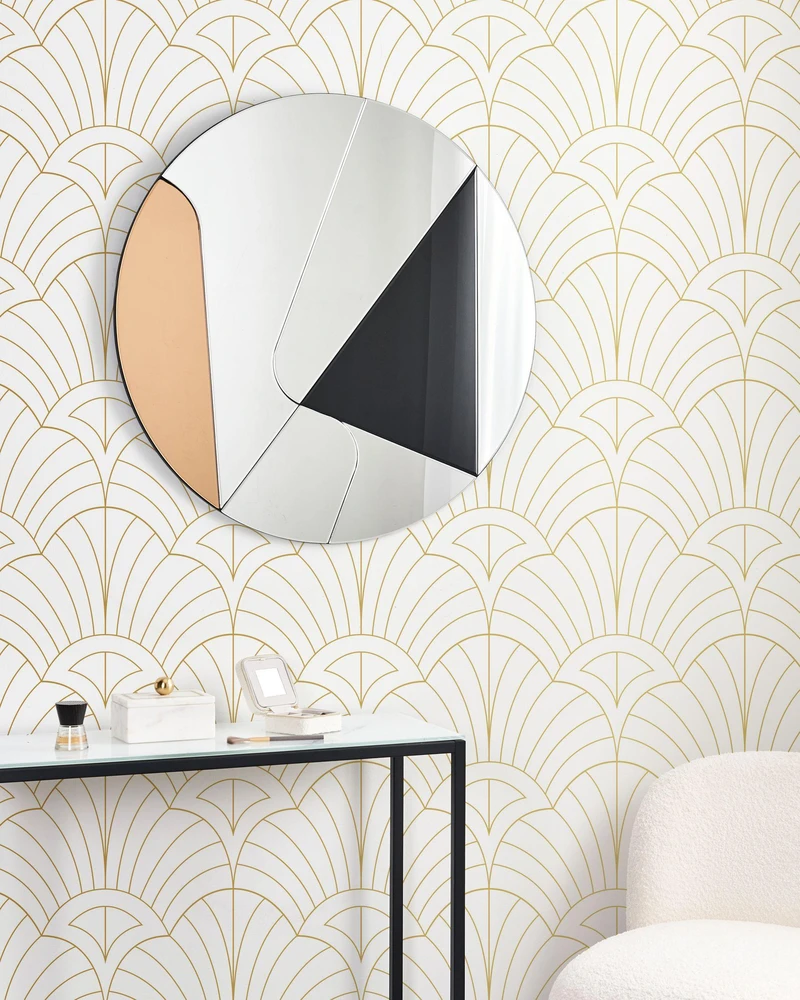 Beliani Sieninis veidrodis TROUVILLE 80 cm 80 cm Juodas/ auksinis