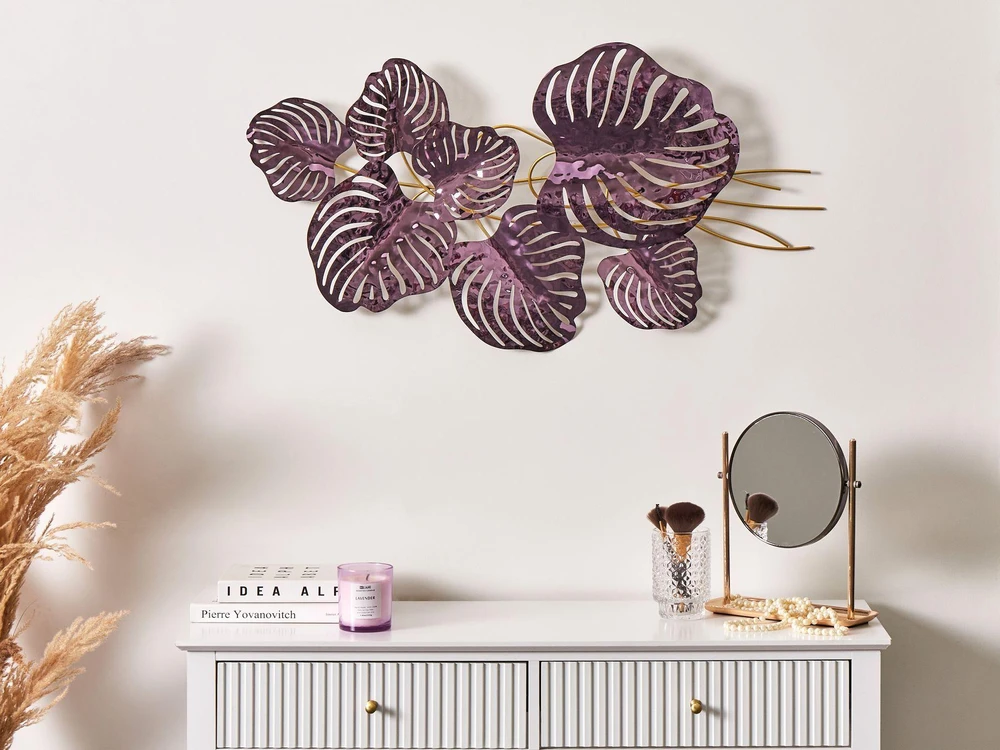 Beliani Sienų dekoracija lapo formos HOLMIUM, metalinė, 50 cm, purpurinė