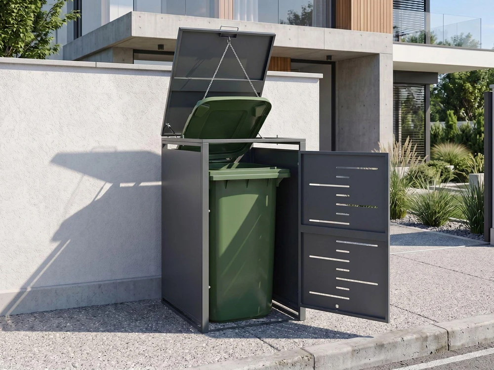 Beliani Šiukšliadėžės gaubtas 240 L PERISSA metalinis tamsiai pilkas
