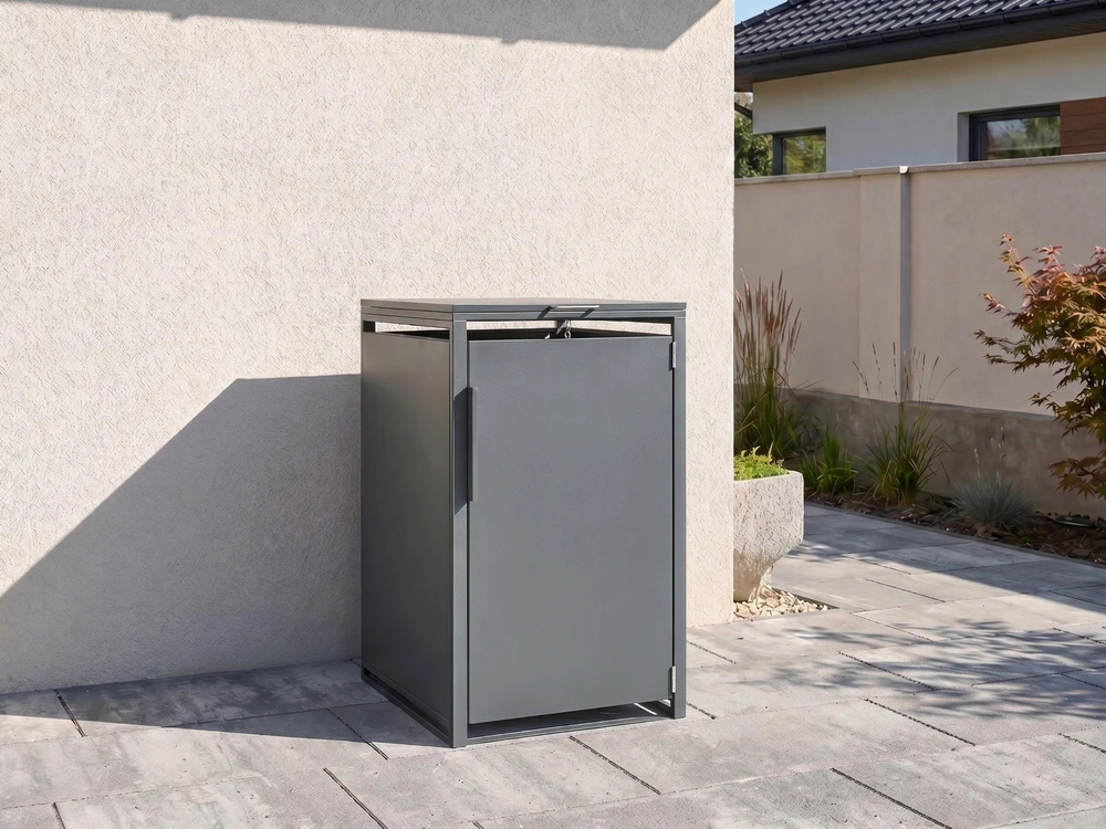 Beliani Šiukšlių konteinerio dėžė 240 L PIACENZA metalinė tamsiai pilka
