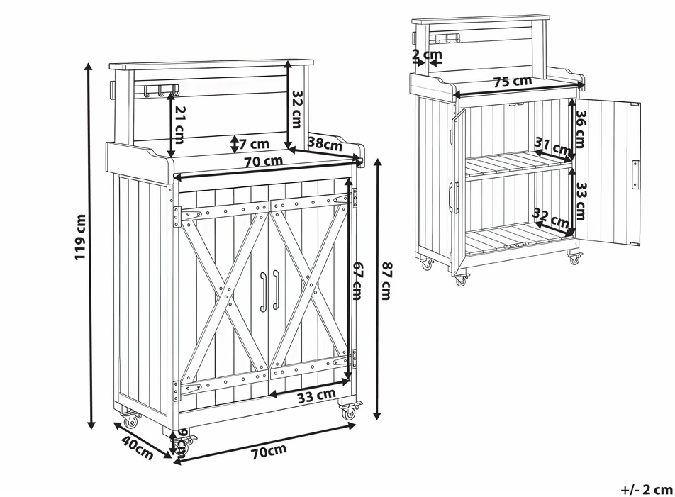 Beliani Sodininkystės stalas ALTOLIA 70 cm x 119 cm, eglės mediena, rudas