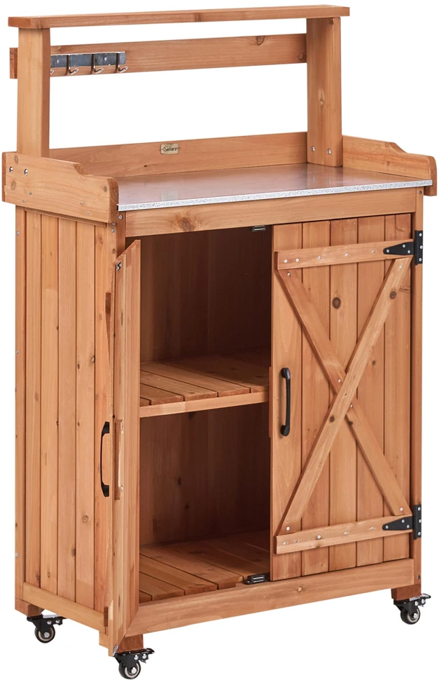 Beliani Sodininkystės stalas ALTOLIA 70 cm x 119 cm, eglės mediena, rudas