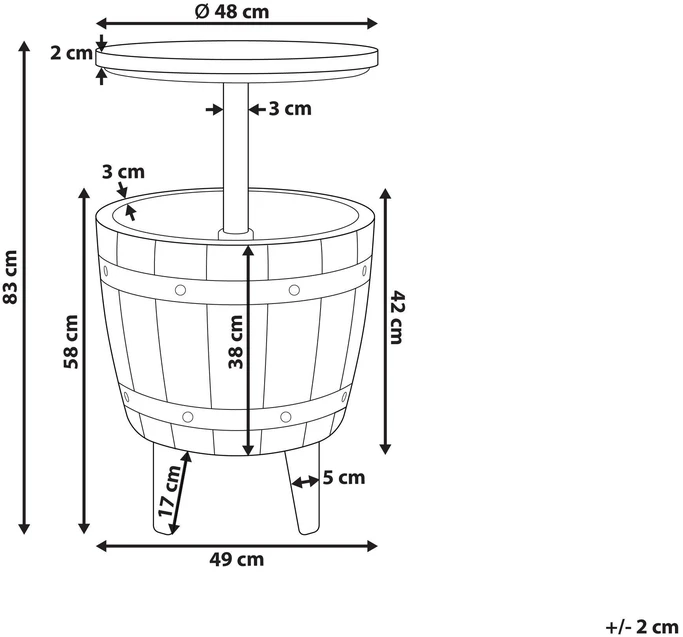 Beliani Sodo baro staliukas su šaldomąja funkcija SILG 49 cm 49 cm smėlio pilkumo