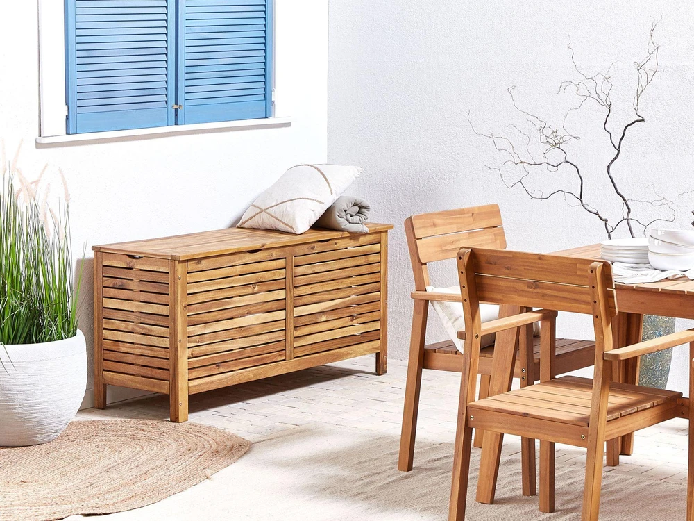 Beliani Sodo dėžė RIVIERA 130 cm 48 cm Šviesiai ruda