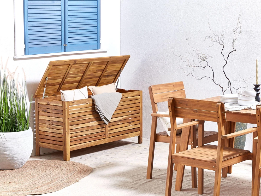 Beliani Sodo dėžė RIVIERA 130 cm 48 cm Šviesiai ruda