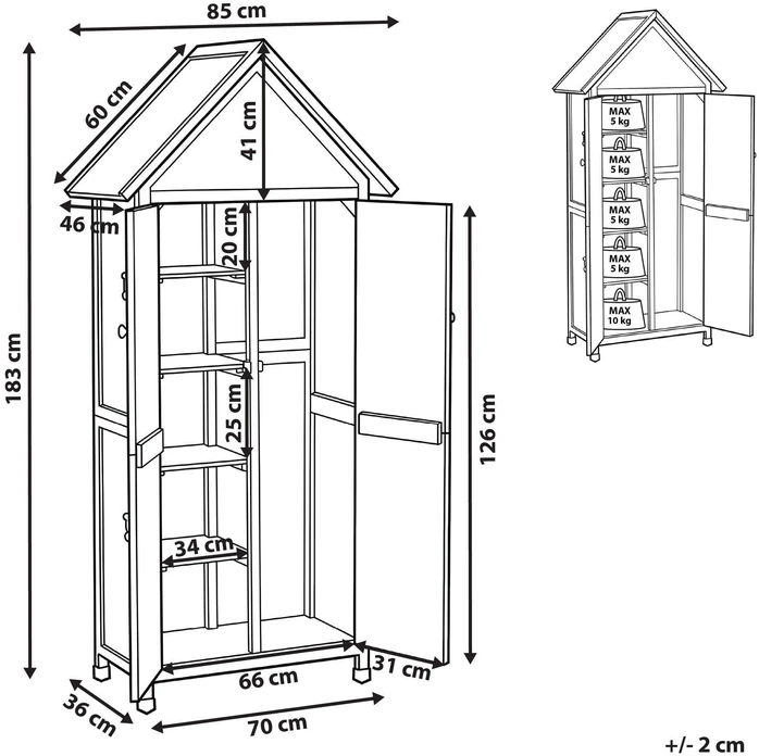 Beliani Sodo įrankių spintelė SENIGA 85 cm, 46 cm, eglės mediena, pilka