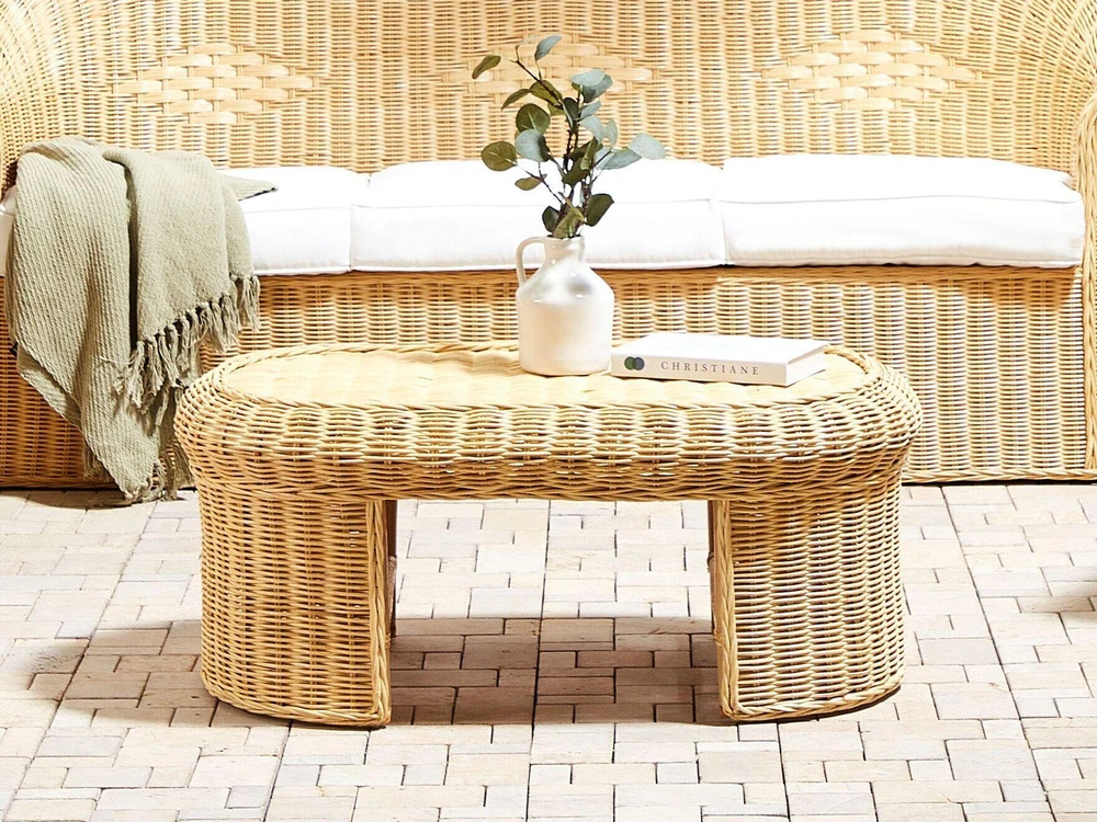 Beliani Sodo kavos staliukas LIVADEIA 60 cm 96 cm natūralaus rotango