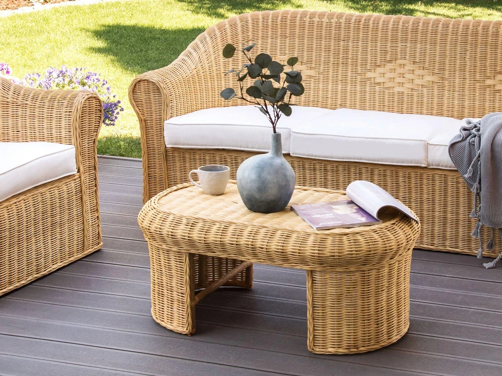 Beliani Sodo kavos staliukas LIVADEIA 60 cm 96 cm natūralaus rotango