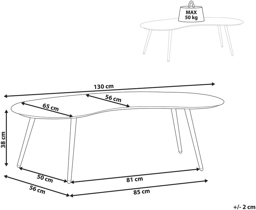 Beliani Sodo kavos staliukas PARORI 65 cm 130 cm metalinis smėlio spalvos
