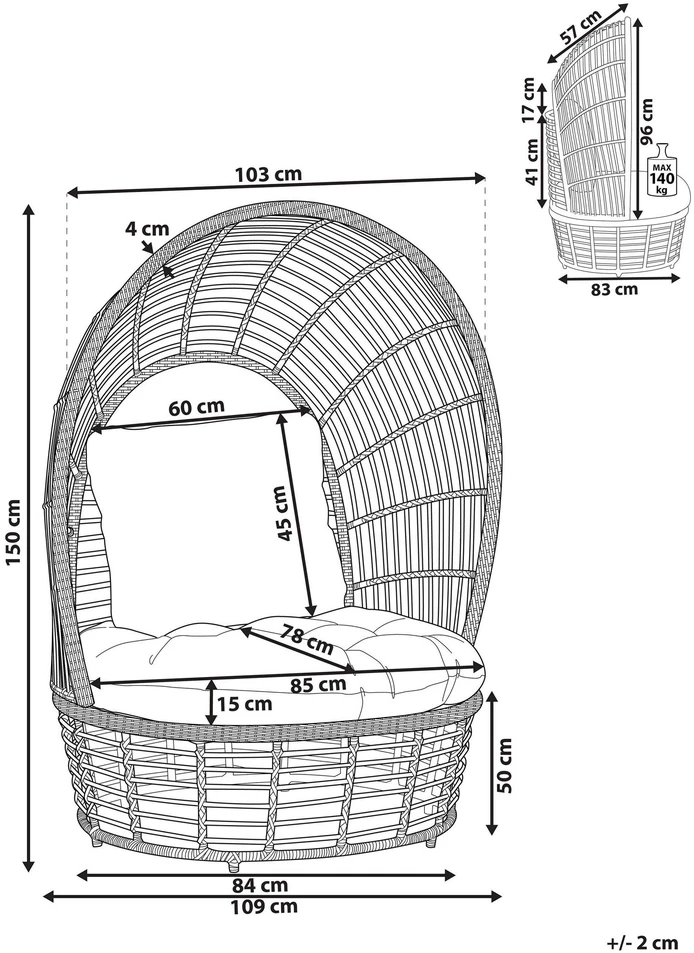 Fotelis Beliani Sodo krėslas LIDO Rattan smėlio spalvos