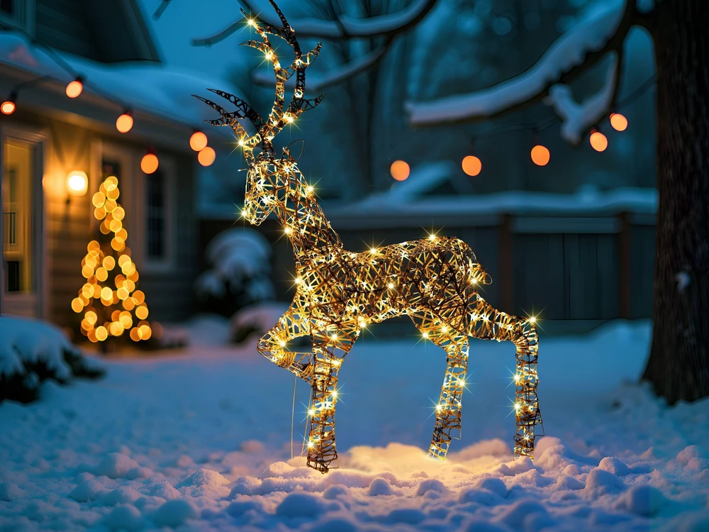 Beliani Sodo LED dekoracija HUSAVIK elnias 140 cm sidabrinė