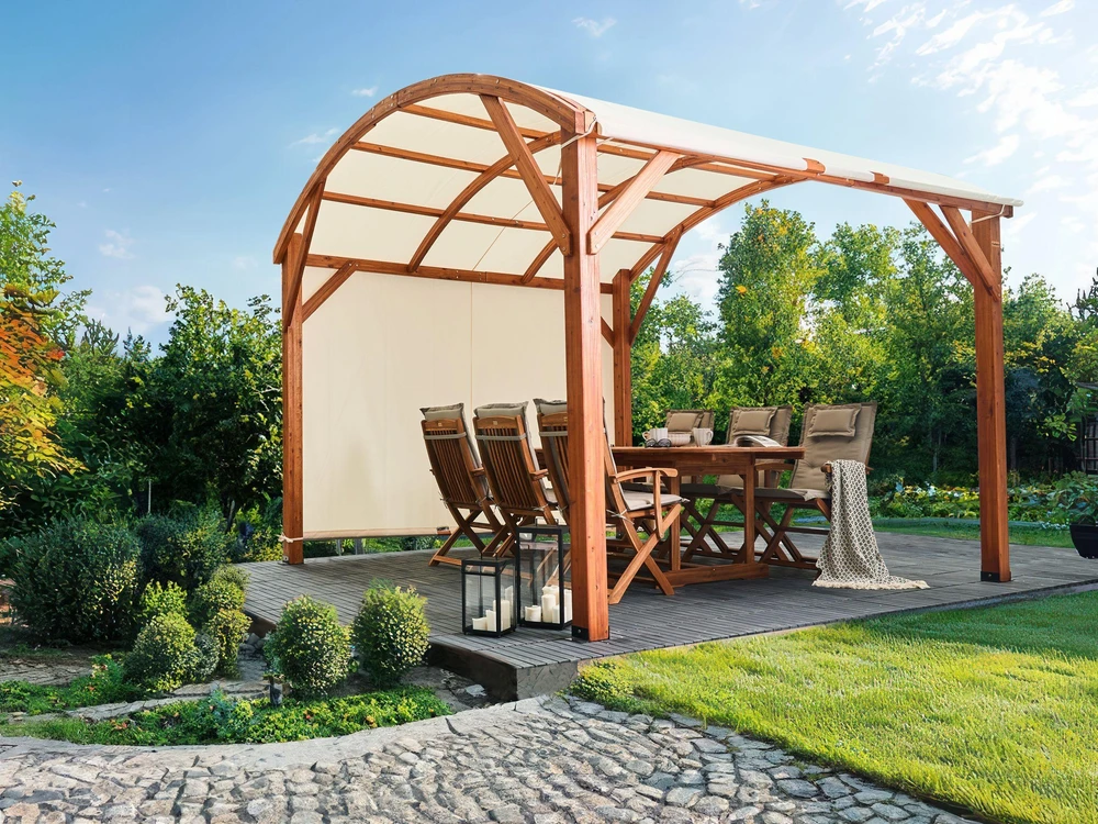 Beliani Sodo pavėsinė SCOPELLO iš kėnio medienos 303 cm 300 cm ruda / smėlio spalvos