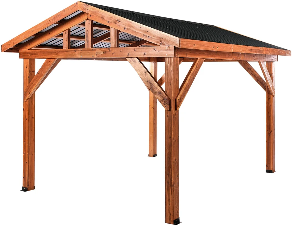 Beliani Sodo pavėsinė SECCHIA, kėnio mediena, 296 cm x 350 cm, ruda/pilka